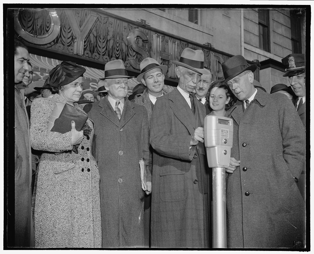 Early parking meters tested in Washington, D.C., 1938